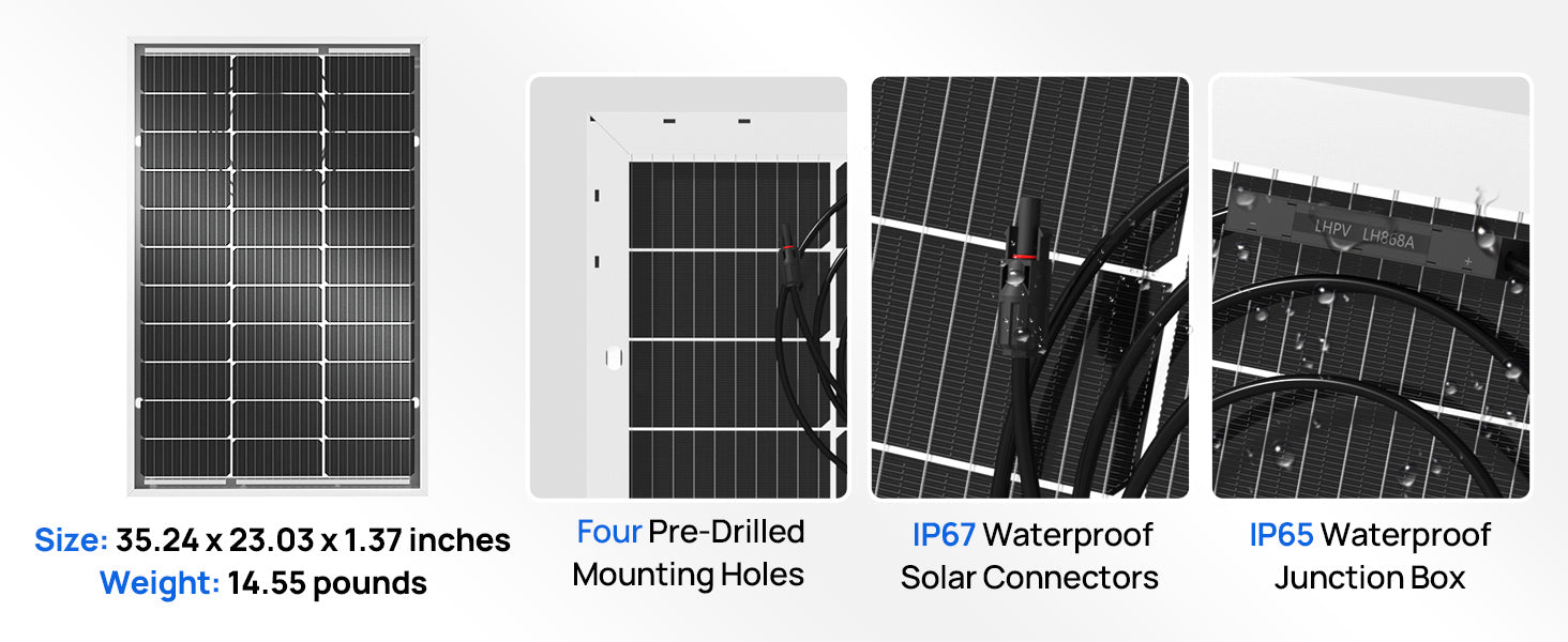 ECO-WORTHY Bifacial 100 Watt 12 Volt Solpanel Monokrystallin Sovsfast Rigid Høj Effekt PV-Modul Til Strømkilde til Solskærme, RV'er