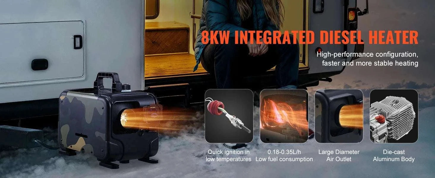 8KW Diesel Air Heater 12V/24V with Bluetooth, CO Alarm & Display-8KW / spain