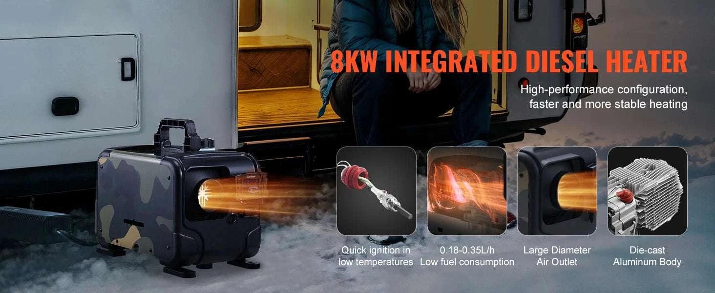 8KW Diesel Air Heater 12V/24V with Bluetooth, CO Alarm & Remote-United States