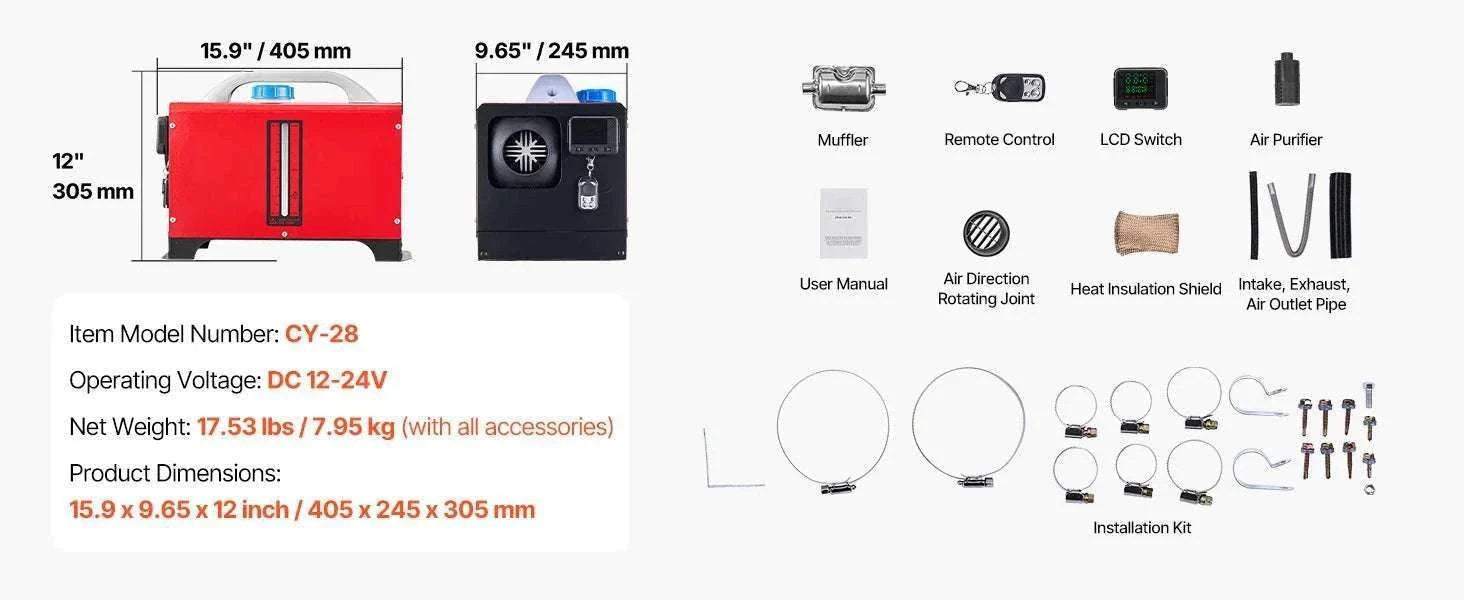 8KW Diesel Air Heater 12V-24V with Remote Control for RV Truck Camper-vertical / United States