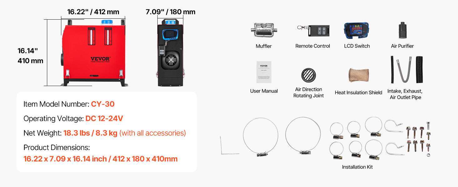 8KW Diesel Air Heater 12V-24V with Remote Control for RV Truck Camper-vertical / United States