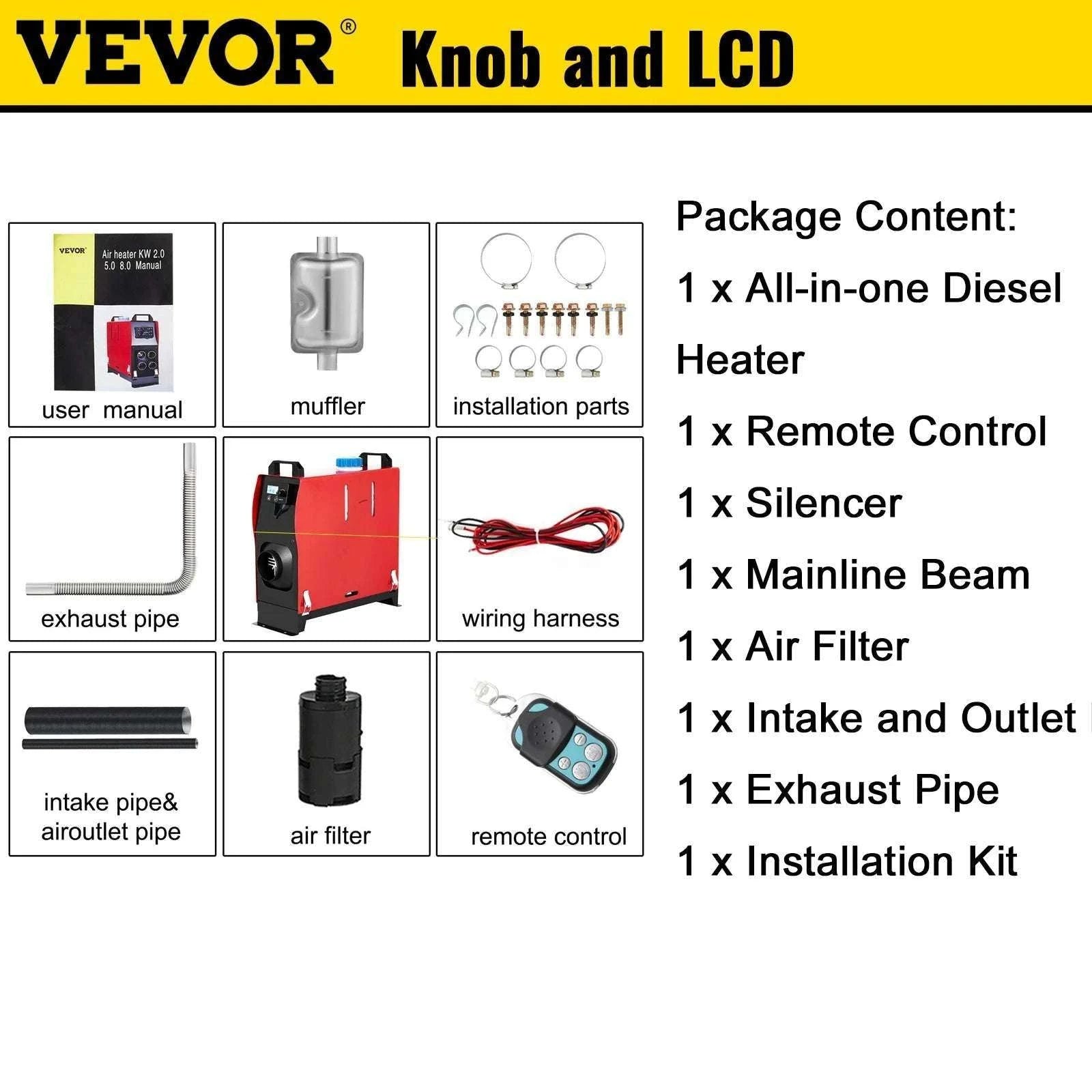 8KW Diesel Air Heater 12V All-in-One for RV, Truck & Van-LCD Switch / france
