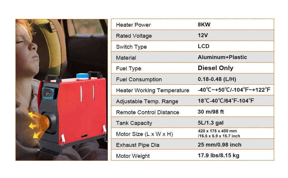 8KW Diesel Air Heater 12V All-in-One with Remote & LCD Control-Russian Federation