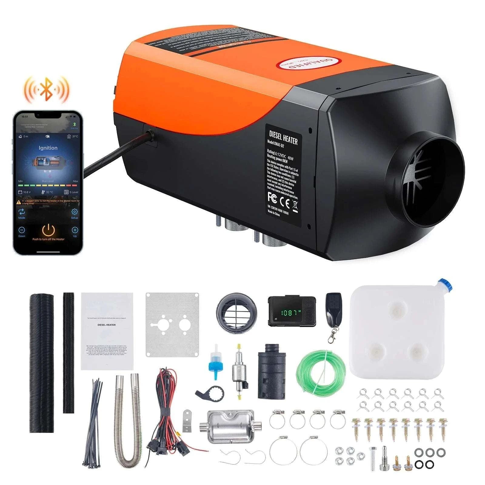 8KW Diesel Air Heater with Bluetooth Control for RV, Van & Trailer-Vertical / United States