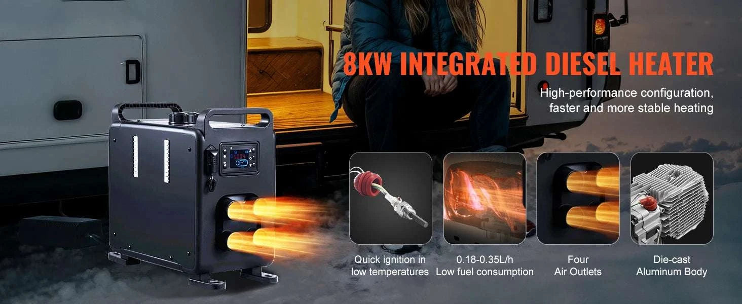 8kW Diesel Air Heater with Bluetooth Control for RVs, Vehicles & Garage-black / CZECH REPUBLIC