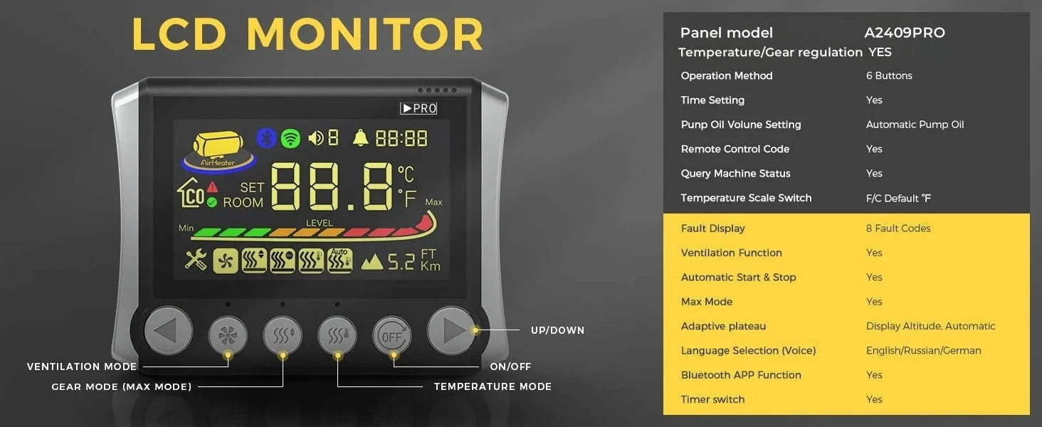 8KW Diesel Air Heater with CO Alarm, Bluetooth Control-TB10pro with CO / Germany