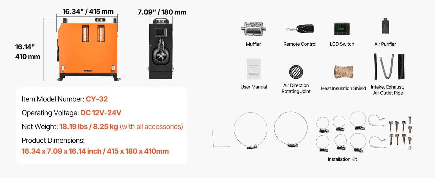 8KW Diesel Air Heater with Remote & LCD for Vehicle Heating-8KW NEW / United States