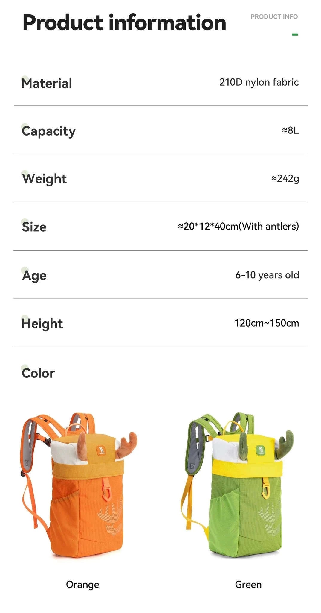 8L Kids Lightweight Hiking Backpack Breathable Nylon Daypack-60012801