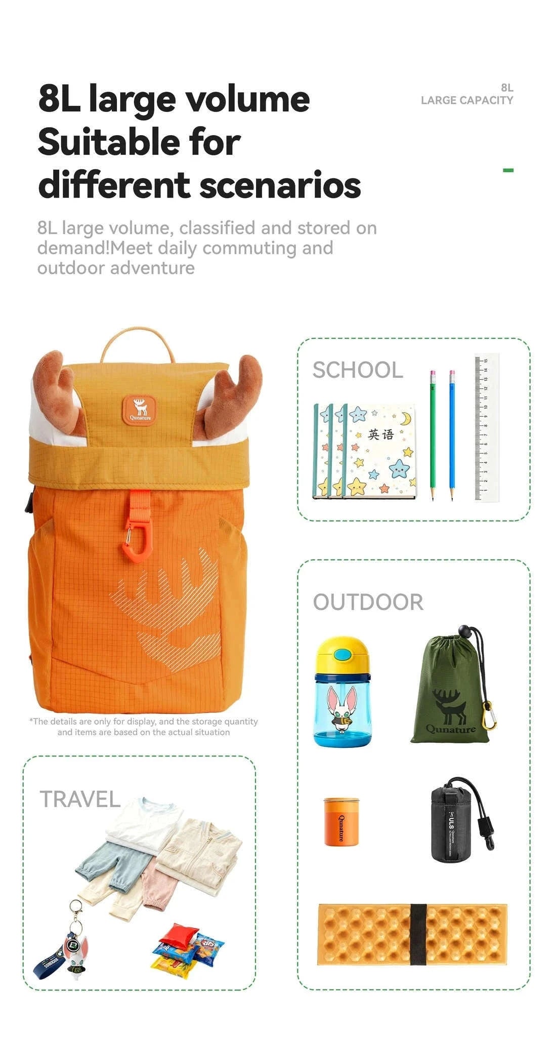 8L Kids Lightweight Hiking Backpack Breathable Nylon Daypack-60012801
