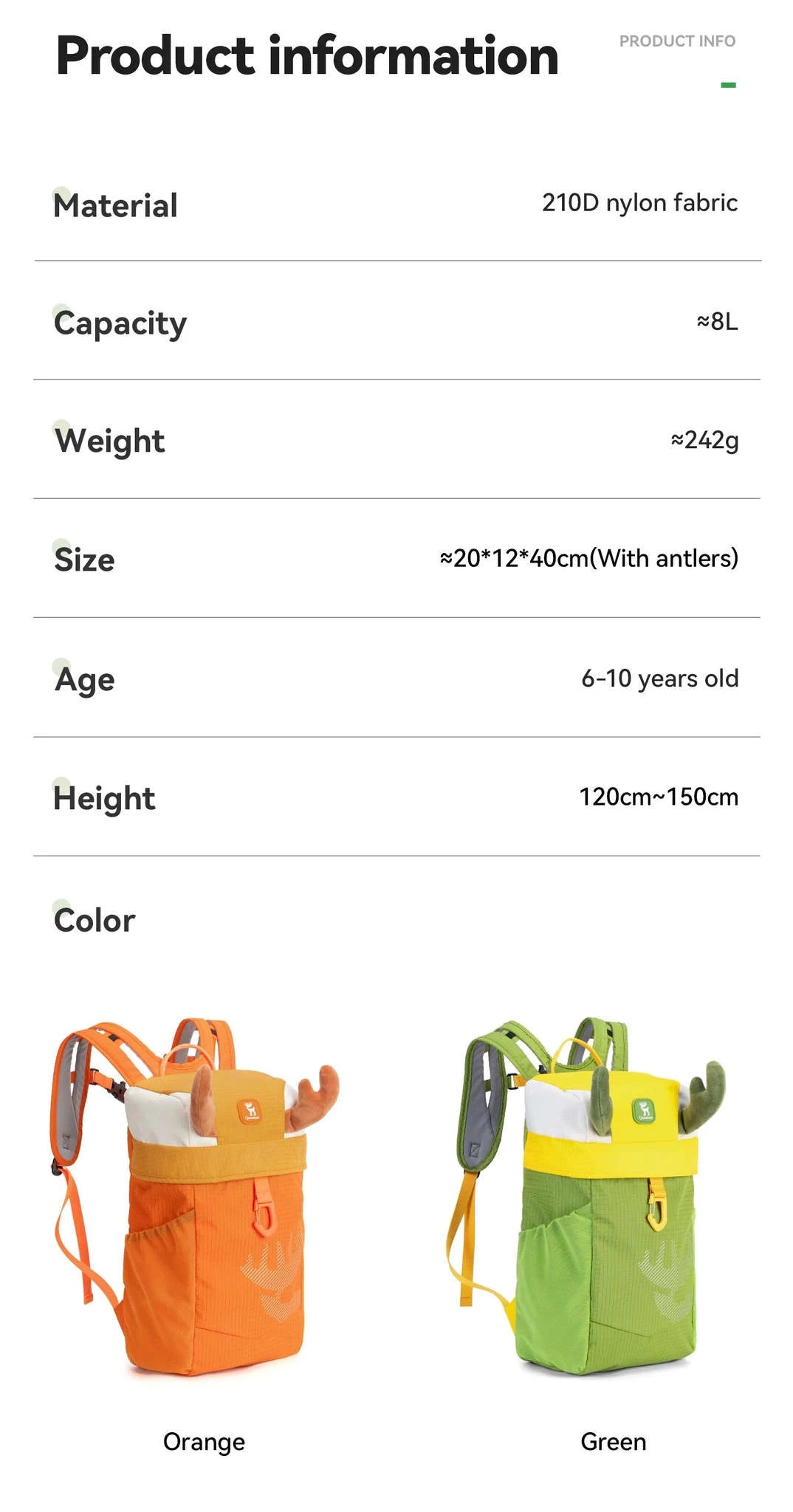 8L Kids Lightweight Hiking Backpack Breathable Nylon Daypack-60012801