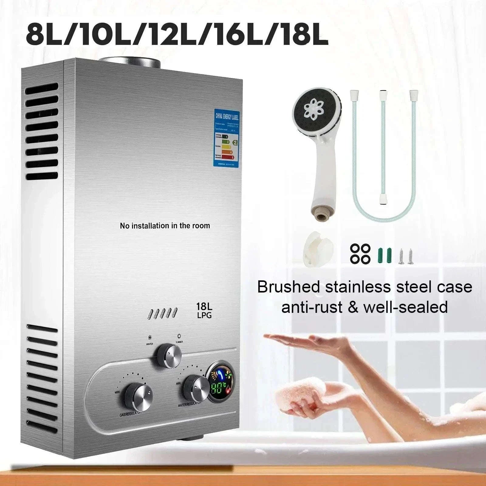 8L Tankless LPG Water Heater with LED Display & Safety Protection-8L / United States
