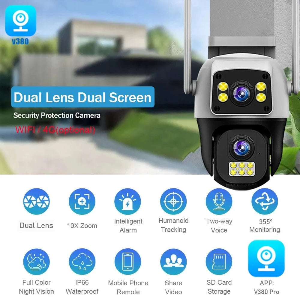 8MP 4G or WiFi Dual Lens Outdoor PTZ Security Camera-WIFI Camera / 100V-240V US Plug