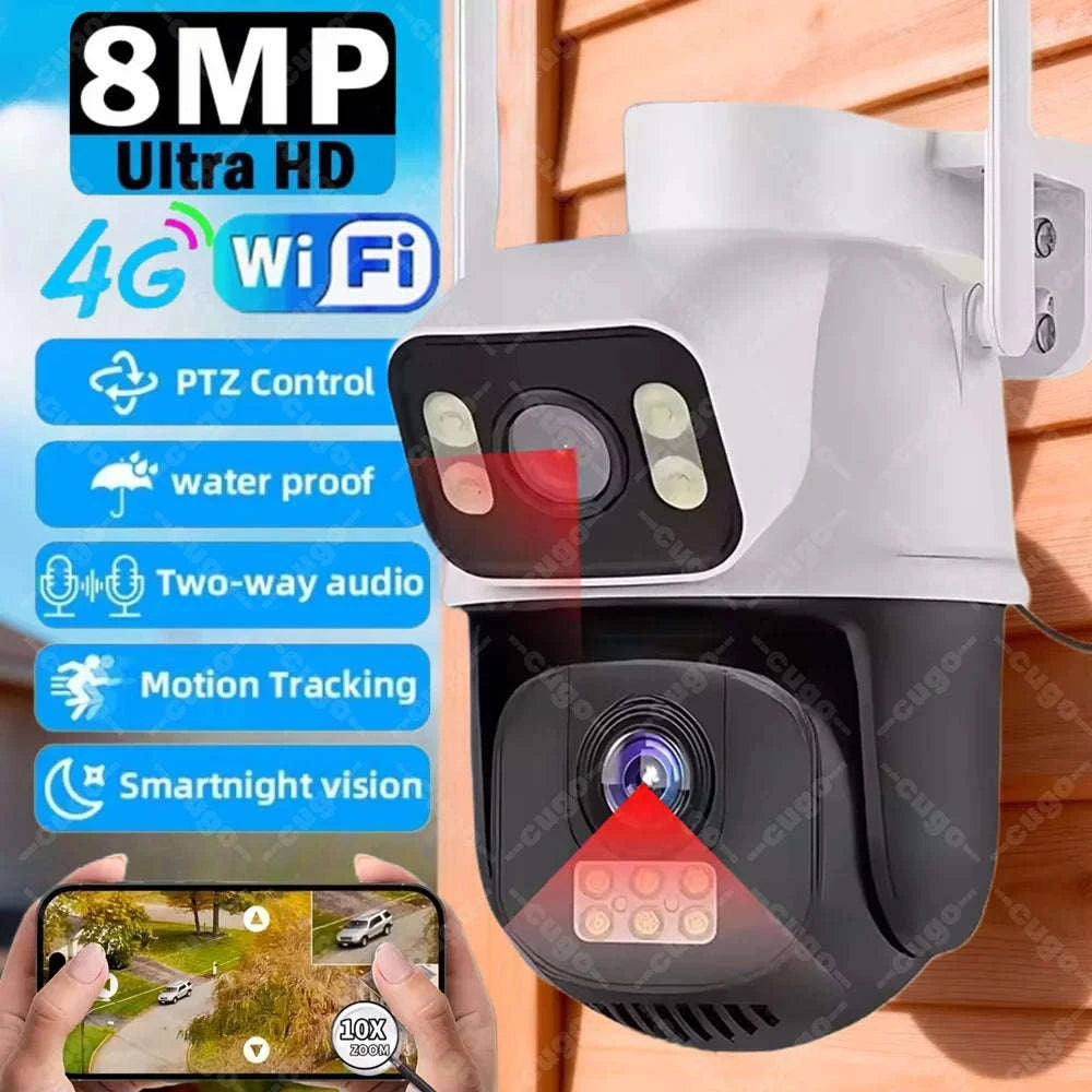 8MP 4G or WiFi Dual Lens Outdoor PTZ Security Camera-WIFI Camera / 100V-240V US Plug