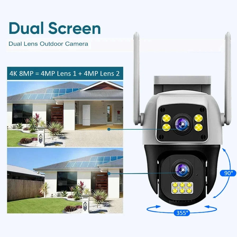 8MP 4G or WiFi Dual Lens Outdoor PTZ Security Camera-WIFI Camera / 100V-240V US Plug