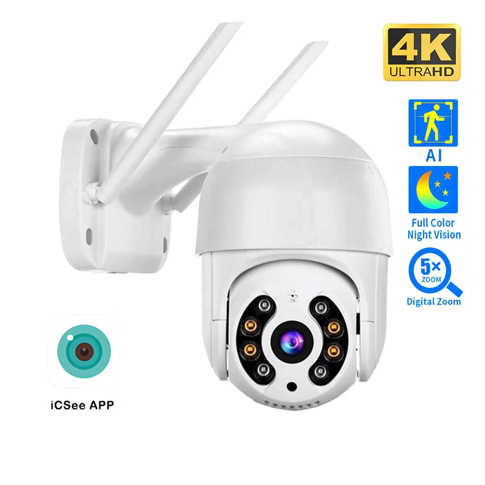 8MP 4K Wireless PTZ Outdoor IP Camera with Color Night Vision and AI Auto Tracking-1080P With 32G / US Plug / Russian Federation