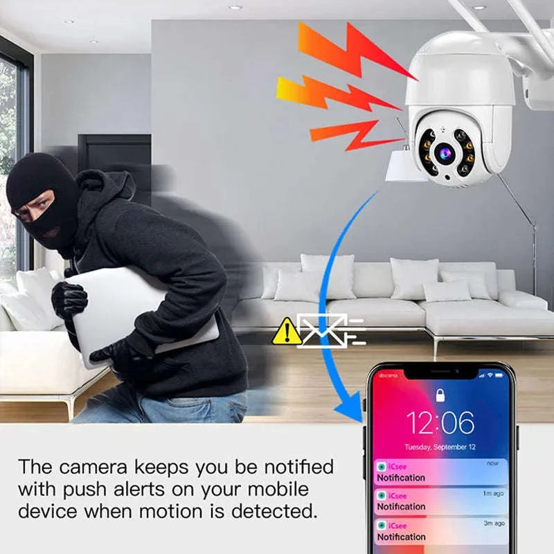 8MP 4K Wireless PTZ Outdoor IP Camera with Color Night Vision and AI Auto Tracking-1080P With 32G / US Plug / Russian Federation