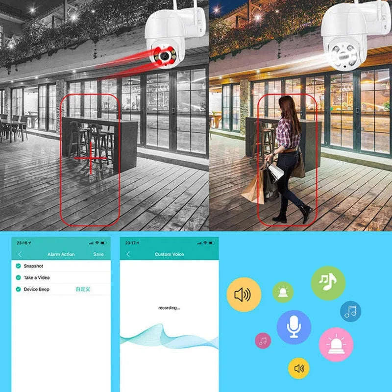 8MP 4K Wireless PTZ Outdoor IP Camera with Color Night Vision and AI Auto Tracking-1080P With 32G / US Plug / Russian Federation