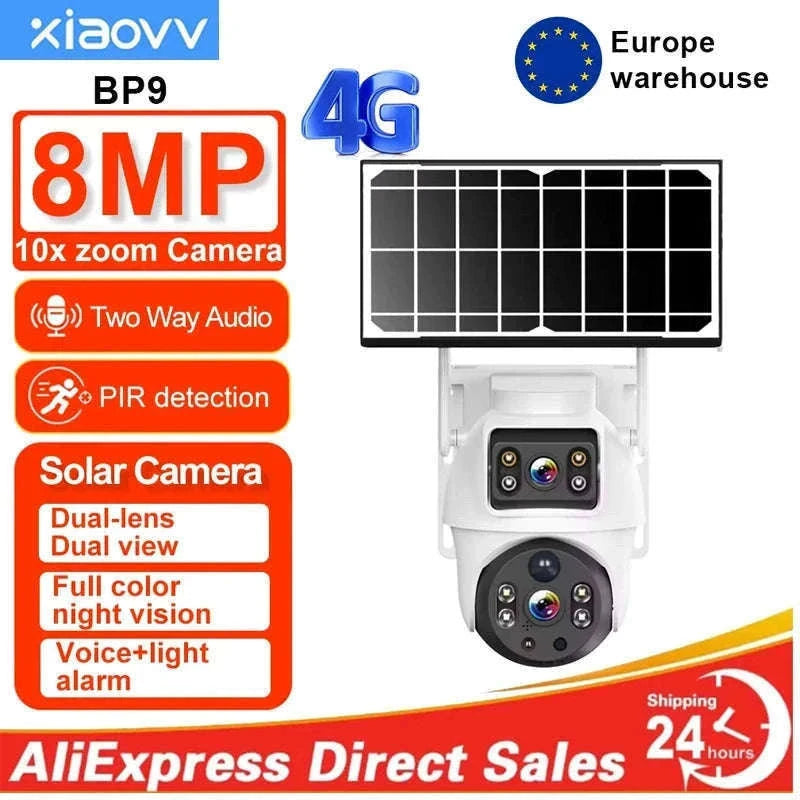 8MP 4K Wireless Solar 4G Outdoor Security Camera Dual Lens PIR Night Vision-8MP / EU Plug / Australia