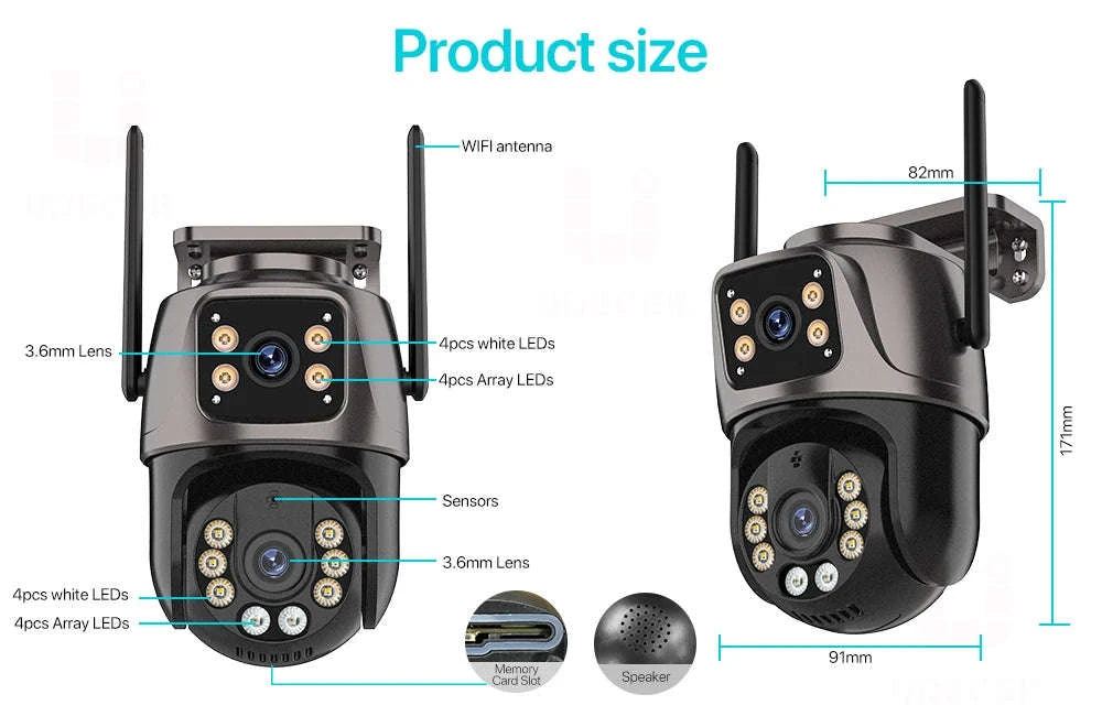 8MP Dual Lens PTZ WiFi Security Camera with AI Tracking-8MP NO SD Card / EU Plug