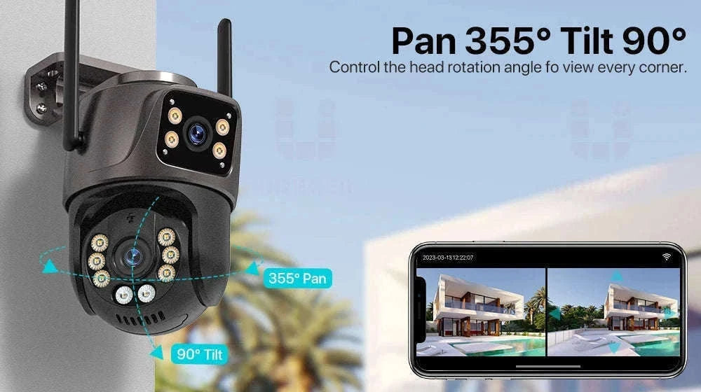 8MP Dual Lens PTZ WiFi Security Camera with AI Tracking-8MP NO SD Card / EU Plug