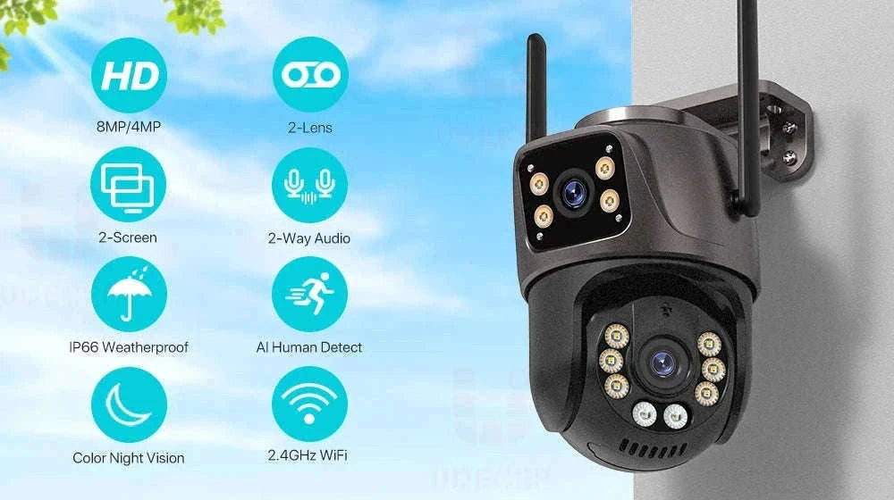8MP Dual Lens PTZ WiFi Security Camera with AI Tracking-8MP NO SD Card / EU Plug