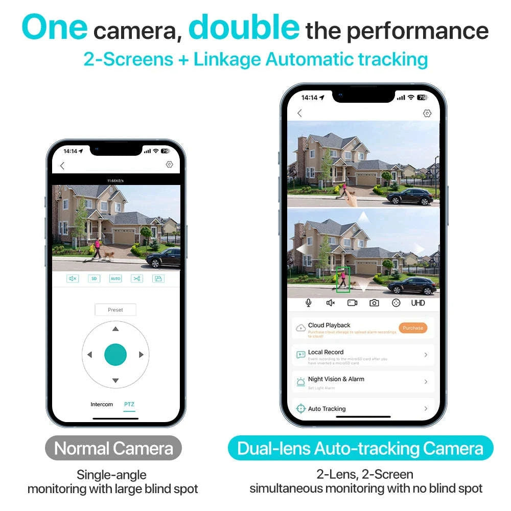 8MP Dual Lens PTZ WiFi Security Camera with AI Tracking-8MP NO SD Card / EU Plug