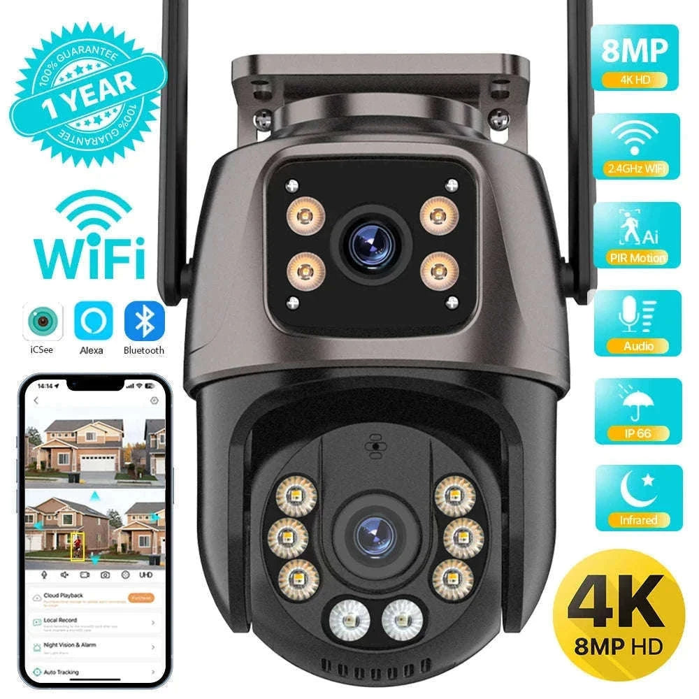 8MP Dual Lens PTZ WiFi Security Camera with AI Tracking-8MP NO SD Card / EU Plug