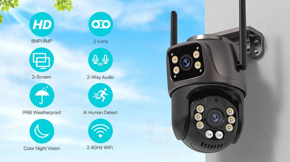 8MP Dual Lens PTZ WiFi Security Camera with AI Tracking-8MP NO SD Card / EU Plug