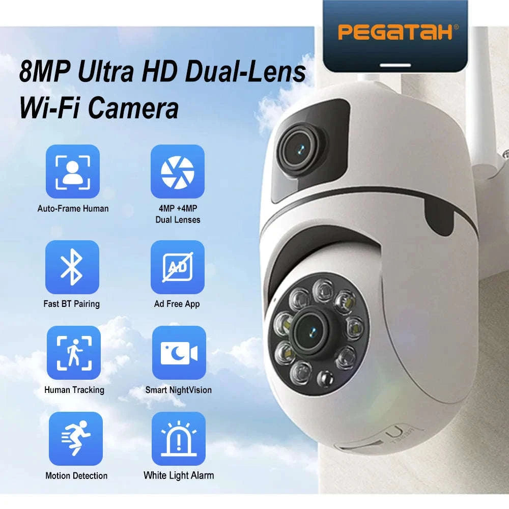 8MP Dual Lens WiFi PTZ Security Camera with 360° Tracking-8MP Wifi Camera 64G / UK Plug