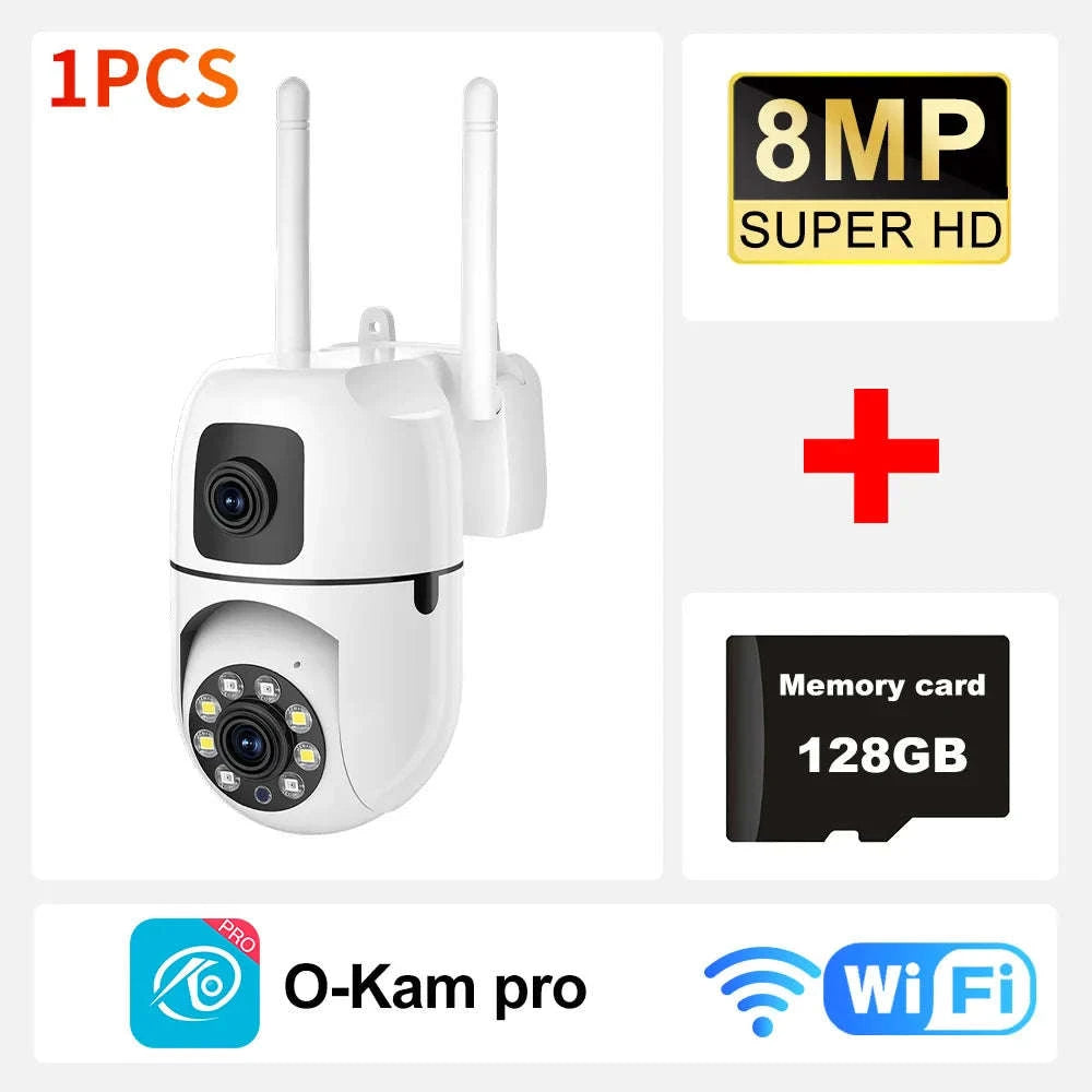8MP Dual Lens WiFi PTZ Security Camera with 360° Tracking-8MP Wifi Camera 64G / UK Plug