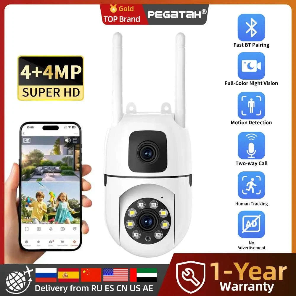8MP Dual Lens WiFi PTZ Security Camera with 360° Tracking-8MP Wifi Camera 64G / UK Plug