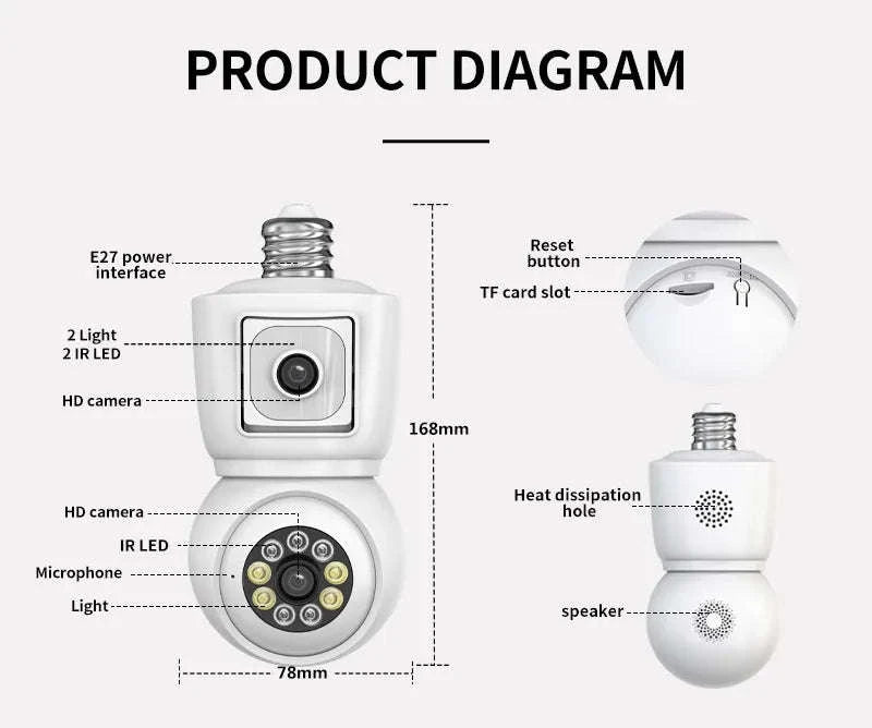 8MP E27 WiFi Bulb Camera with Dual Lens and Auto Tracking-8MP Camera / United States