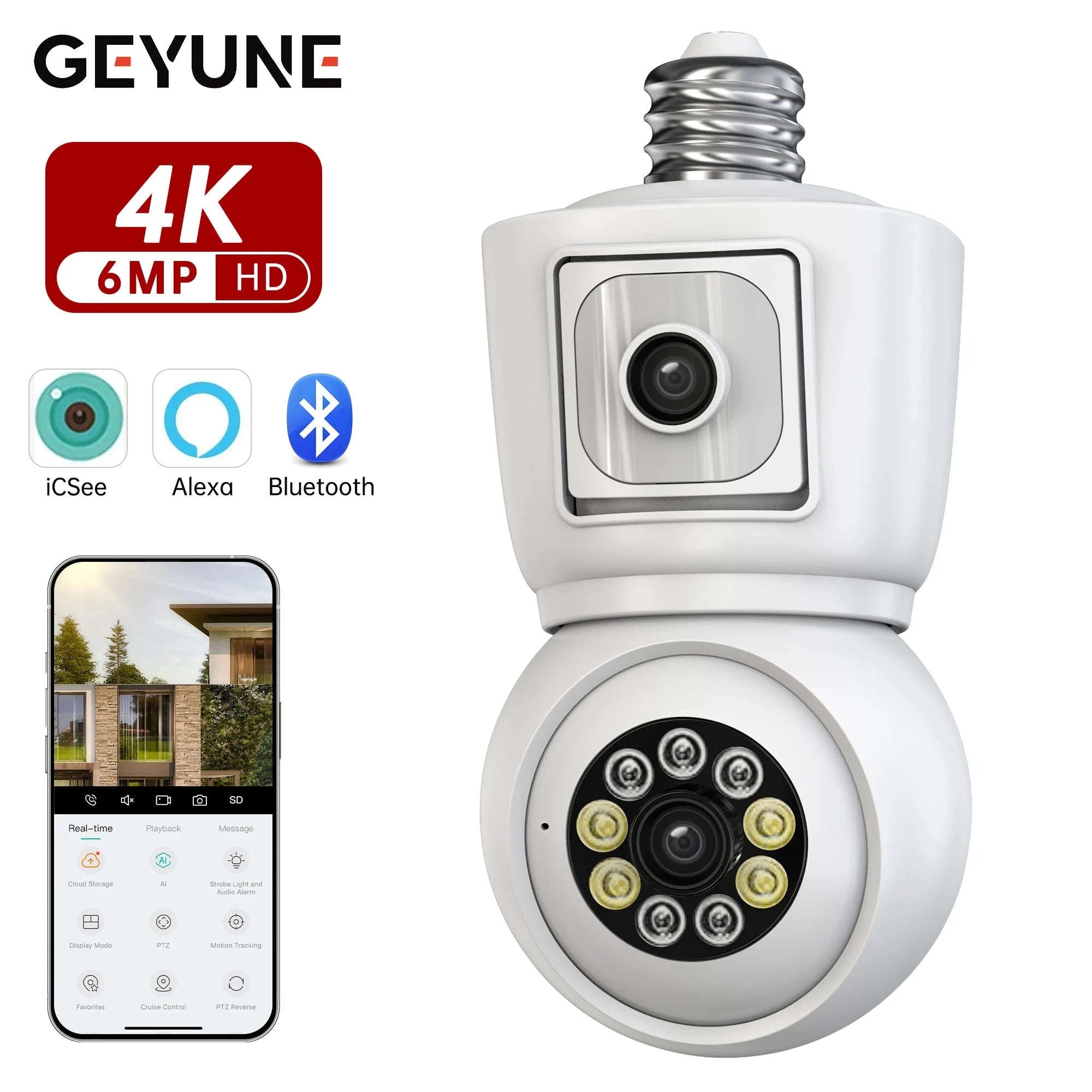 8MP E27 WiFi Bulb Camera with Dual Lens and Auto Tracking-8MP Camera / United States