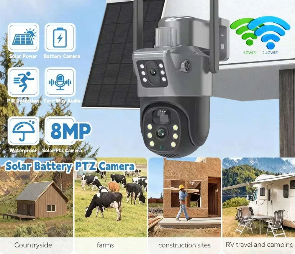 8MP Outdoor PTZ Security Camera Solar WiFi Dual Lens-WIF Solar Camera / Poland / USB Type-C