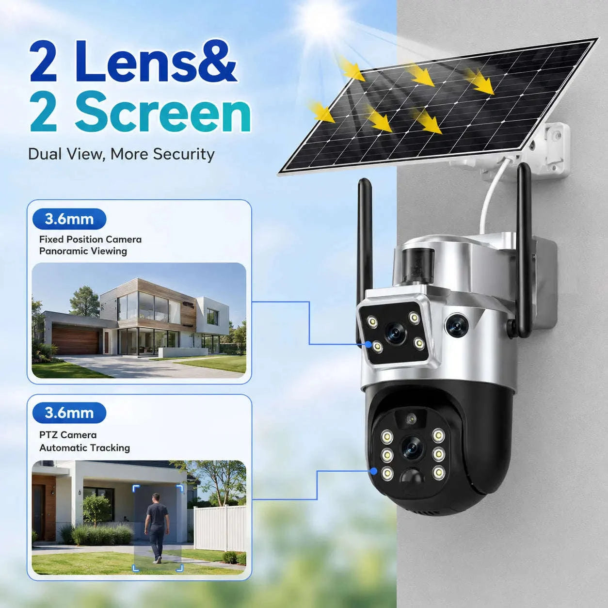 8MP Outdoor PTZ Security Camera Solar WiFi Dual Lens-WIF Solar Camera / Poland / USB Type-C