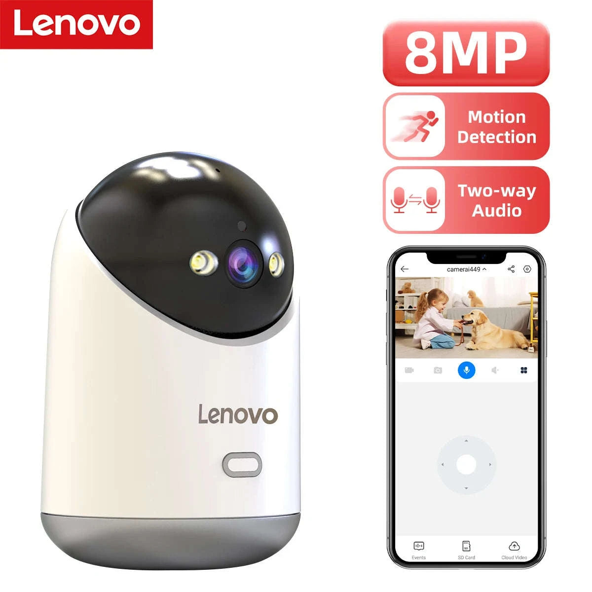 8MP WiFi Indoor Security Camera with Color Night Vision and 360° PTZ-5MP Camera / US Plug / China Mainland