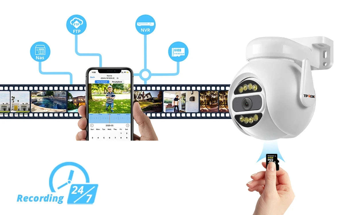 8MP WiFi PTZ Security Camera with 4X Digital Zoom and Color Night Vision-5MP 64G TF Card / UK Plug
