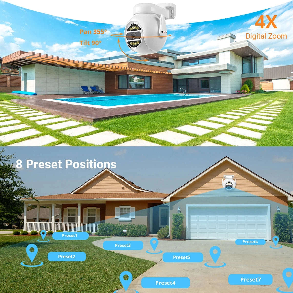 8MP WiFi PTZ Security Camera with 4X Digital Zoom and Color Night Vision-5MP 64G TF Card / UK Plug