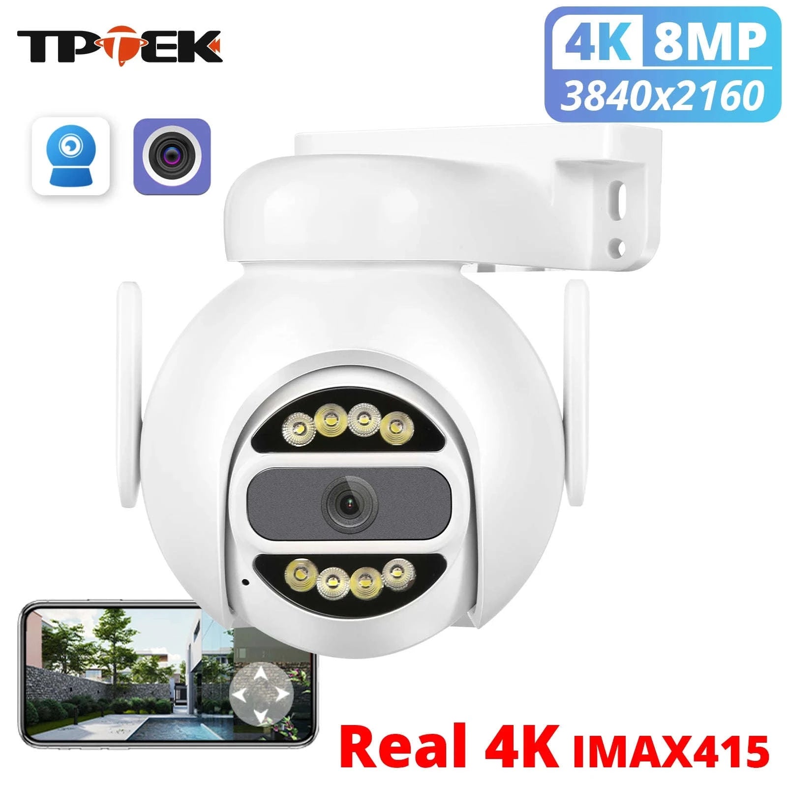 8MP WiFi PTZ Security Camera with 4X Digital Zoom and Color Night Vision-5MP 64G TF Card / UK Plug