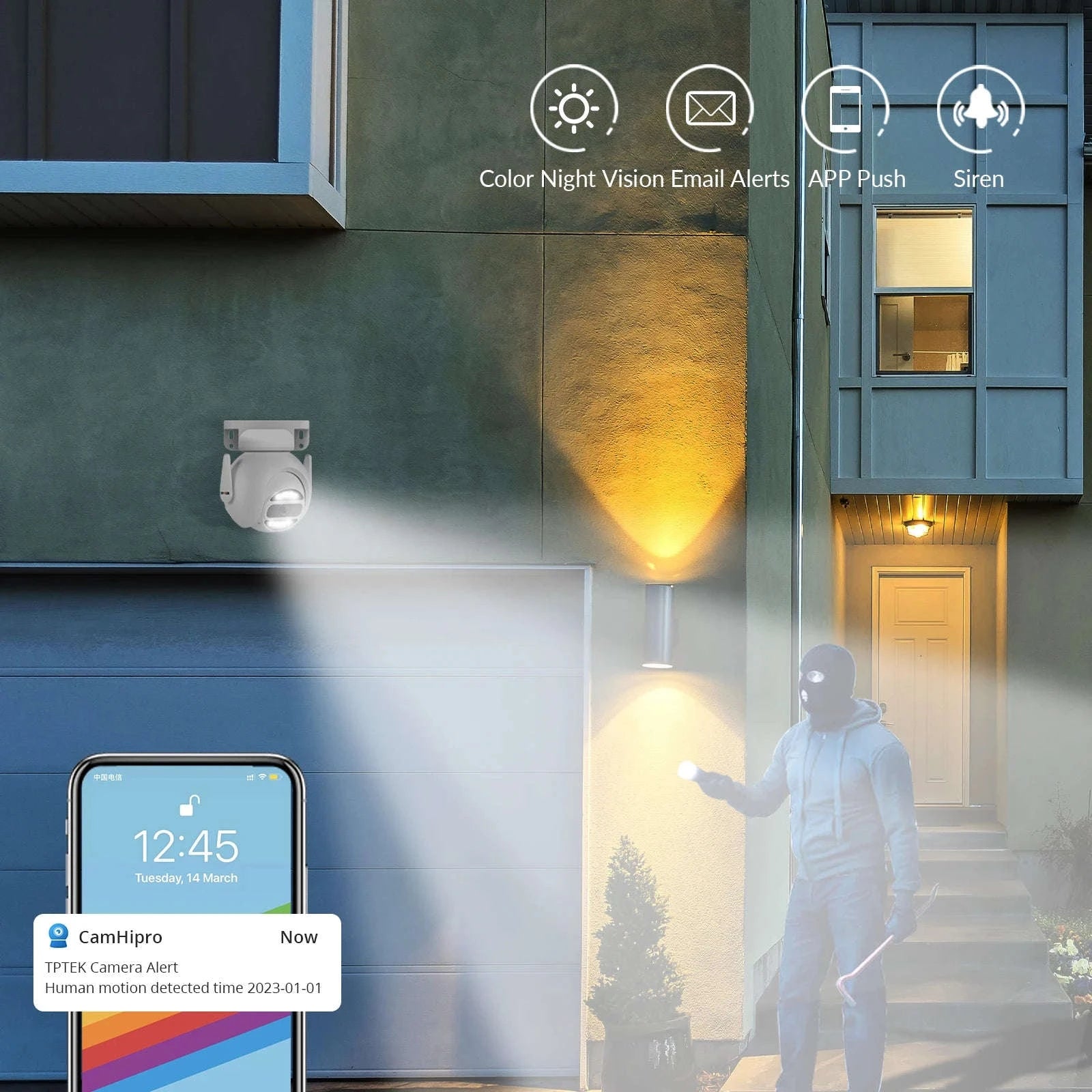 8MP WiFi PTZ Security Camera with 4X Digital Zoom and Color Night Vision-5MP 64G TF Card / UK Plug