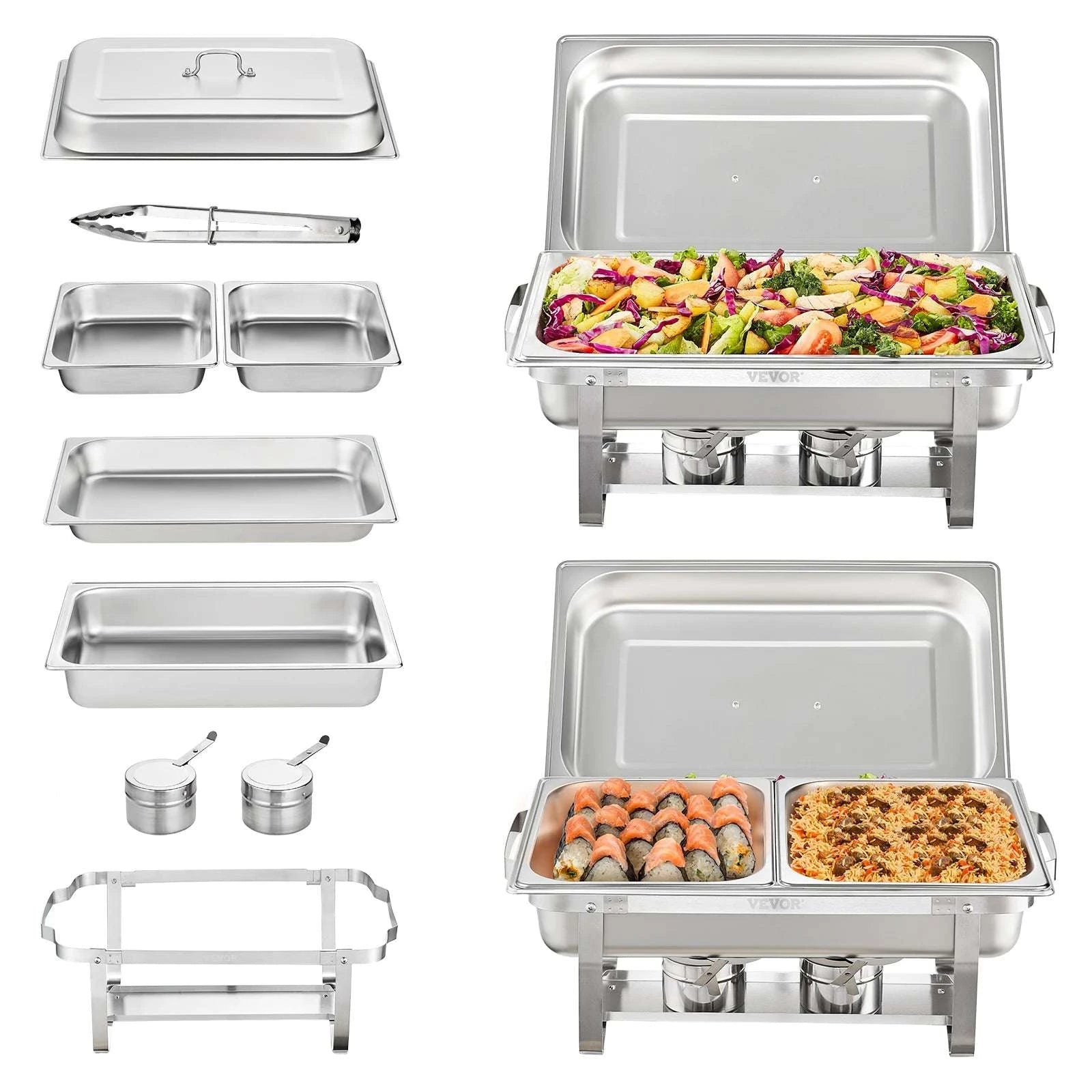 8QT Chafing Dish Buffet Set with Full Pans & Fuel Holders-4 Packs / United States