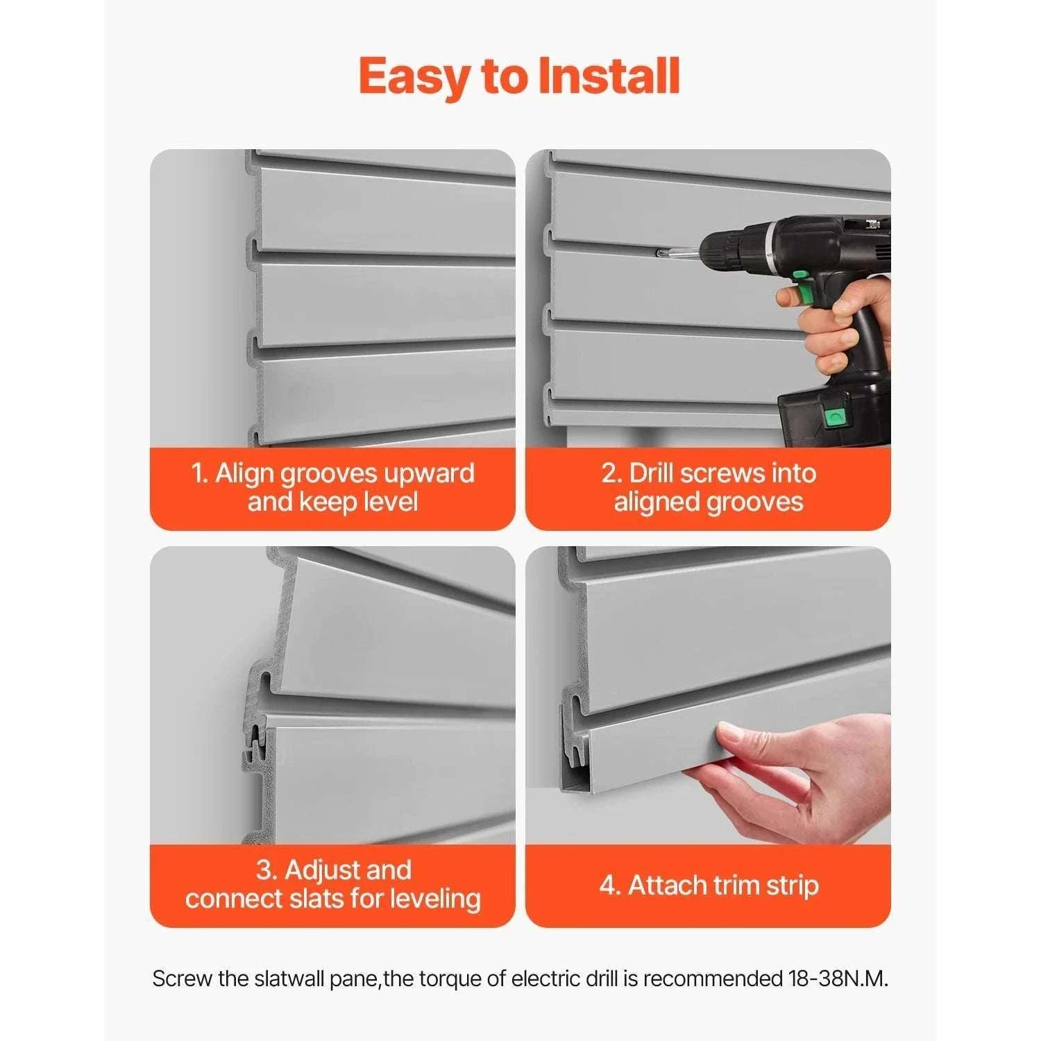 8x4 Ft PVC Slatwall Panels with Accessories for Garage Storage-Grey / CZECH REPUBLIC