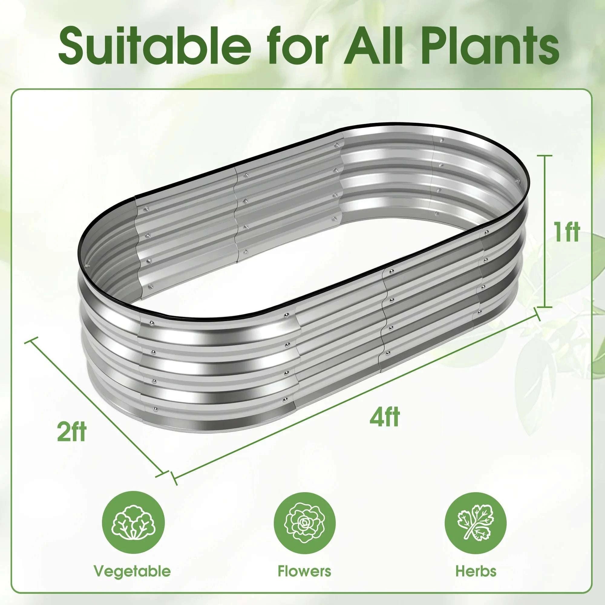 8x4x1 ft Raised Metal Garden Bed with Open Bottom for Plants-1 Pack / United States
