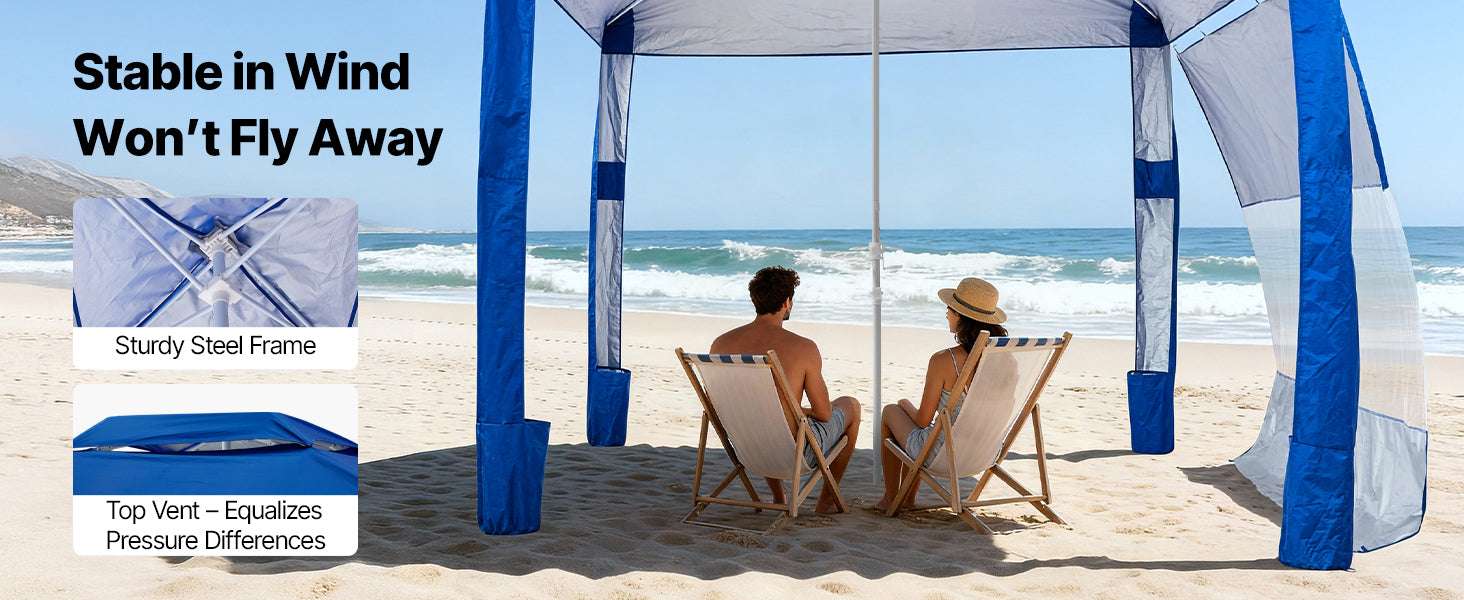 8x8 ft Beach Cabana Tent with UPF 50+ Shade & Side Wall-Navy Solid / United States