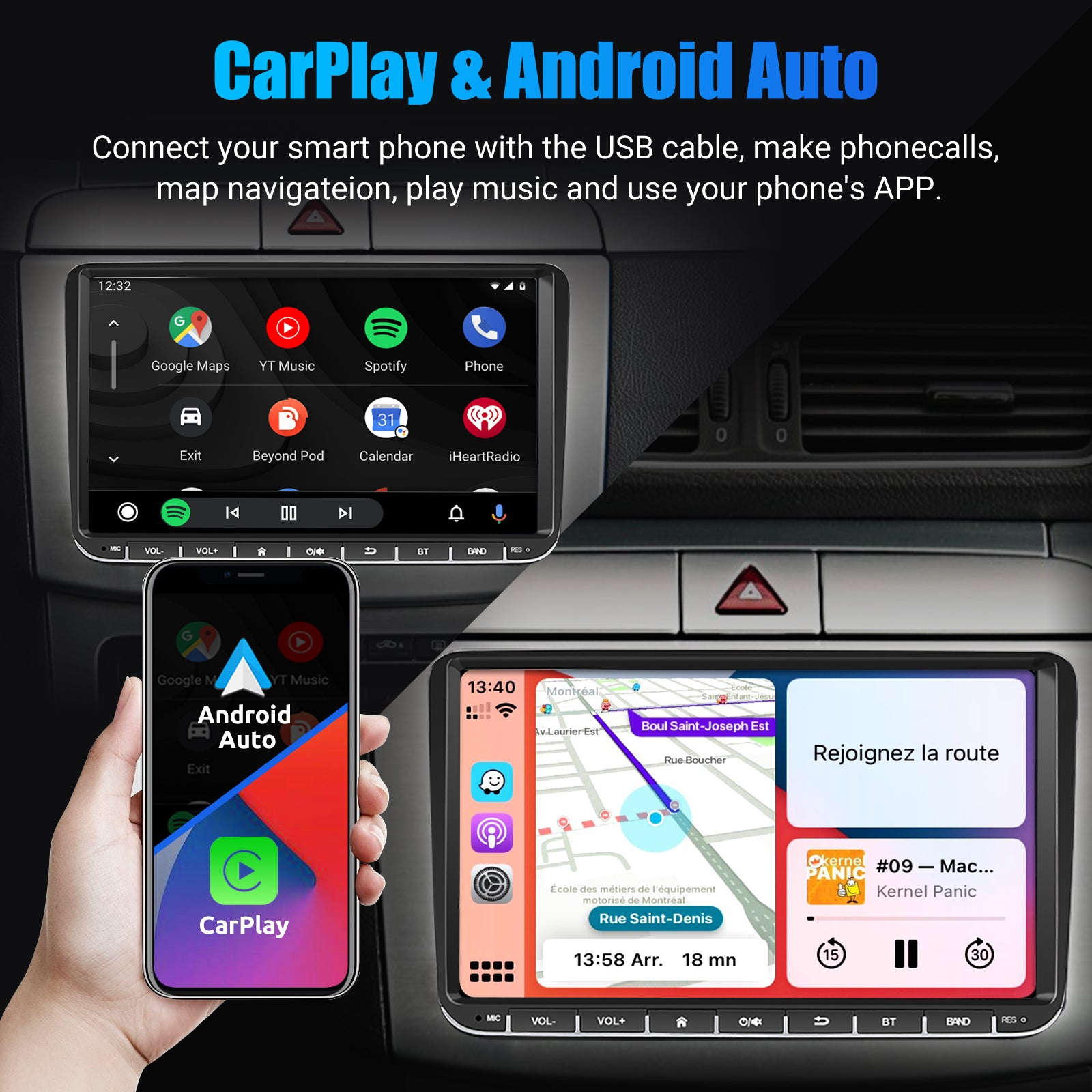 9" Android 14 4G+64G Wireless Carplay Car Stereo GPS NAVI WIFI RDS FM BT EQ for VW Golf 5 6 Passat Polo Touran Tiguan Caddy EOS-1-32 Carplay AHD Cam / United States / Quad Core
