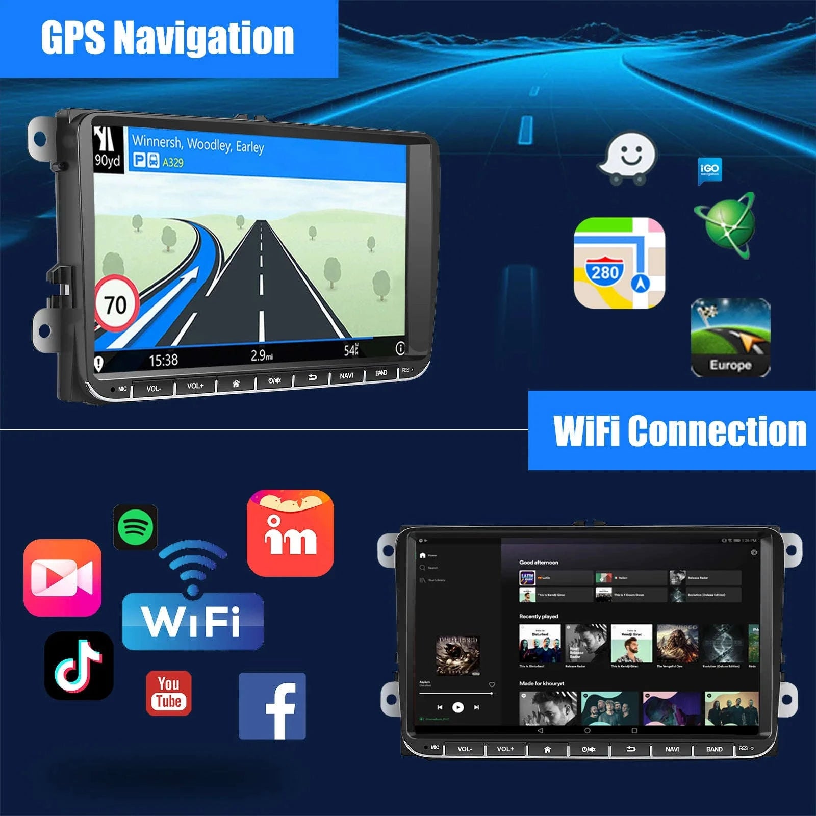 9" Android 14 4G+64G Wireless Carplay Car Stereo GPS NAVI WIFI RDS FM BT EQ for VW Golf 5 6 Passat Polo Touran Tiguan Caddy EOS-1-32 Carplay AHD Cam / United States / Quad Core