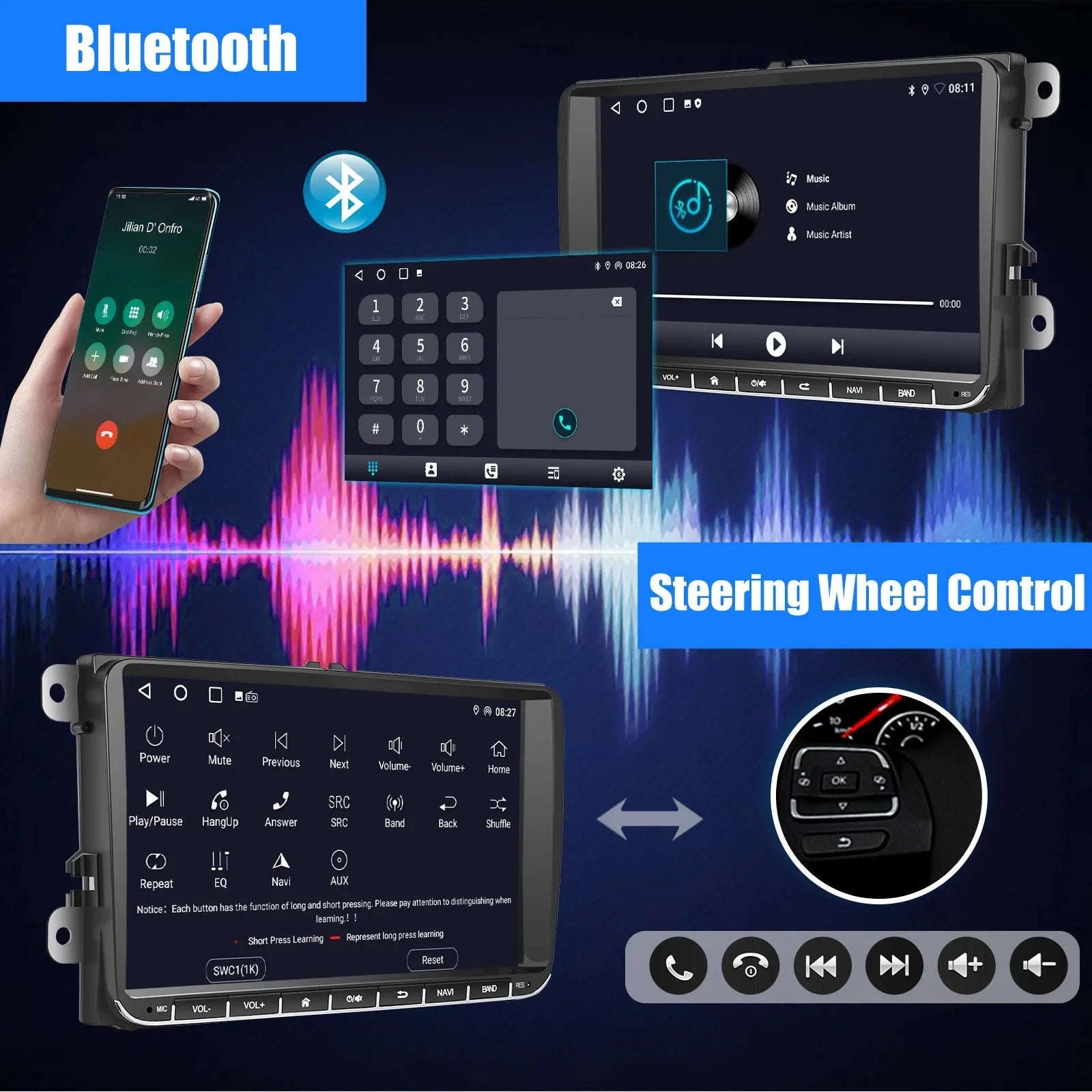 9" Android 14 4G+64G Wireless Carplay Car Stereo GPS NAVI WIFI RDS FM BT EQ for VW Golf 5 6 Passat Polo Touran Tiguan Caddy EOS-1-32 Carplay AHD Cam / United States / Quad Core