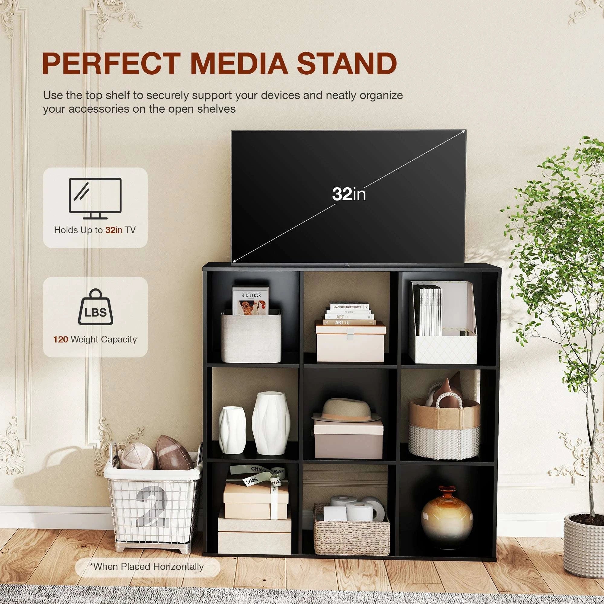 9 Cube Storage Organizer Wooden Bookcase Shelf for Home-6-Cube Black / United States