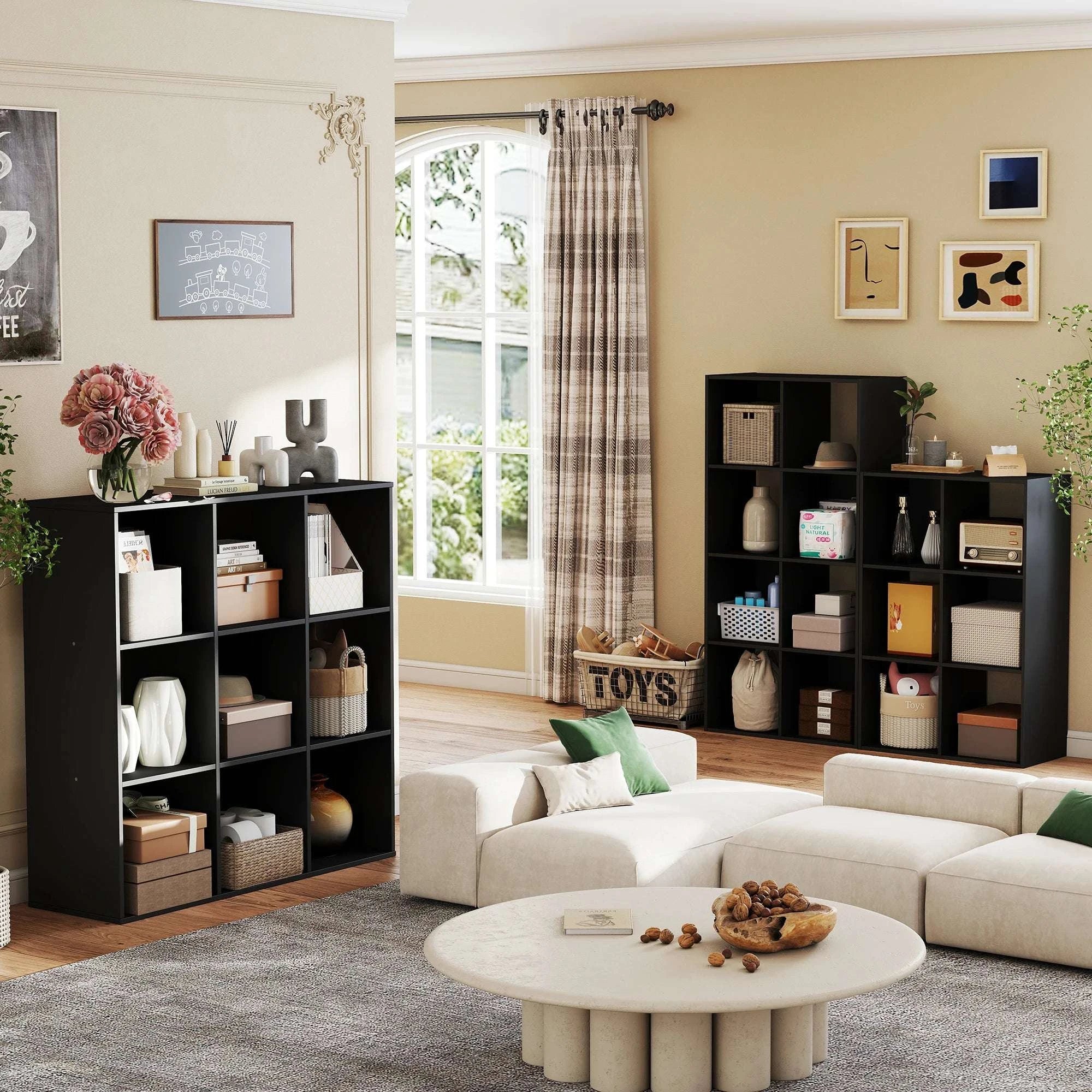9 Cube Storage Organizer Wooden Bookcase Shelf for Home-6-Cube Black / United States