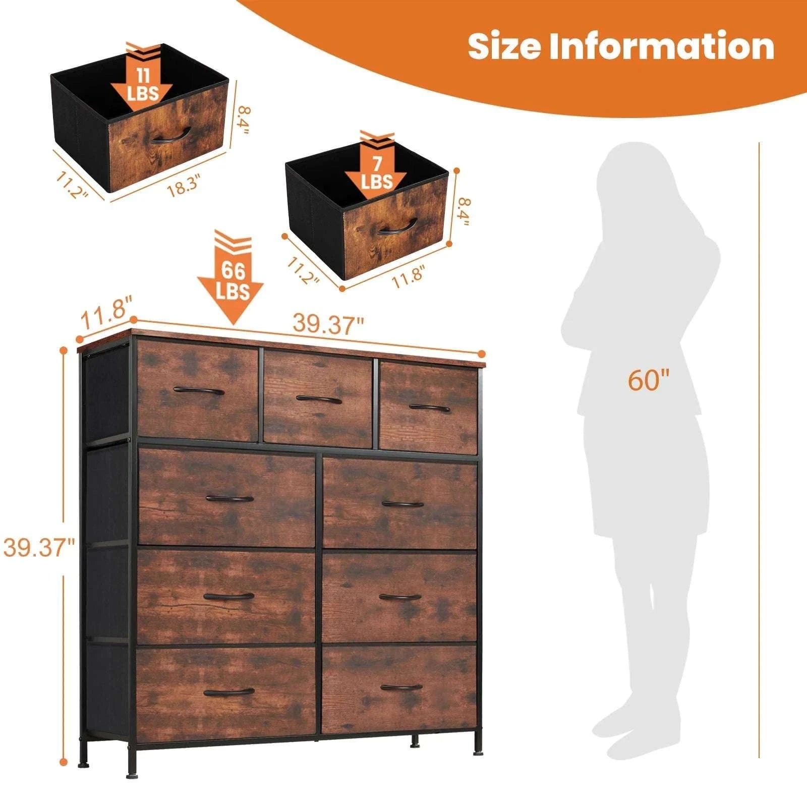 9-Drawer Fabric Dresser with Metal Frame Tall Bedroom Organizer-WHITE / United States